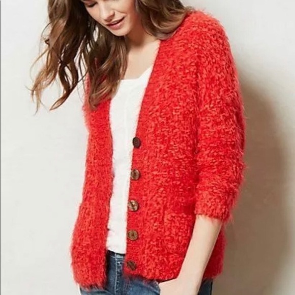Anthropologie Sweaters - SALE Anthro Moth Red Fuzzy Eyelash Cardigan